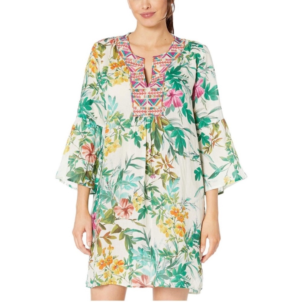 Johnny Was Workshop Flare Sleeve
Tropical Floral Embroidered Tunic Dress Large